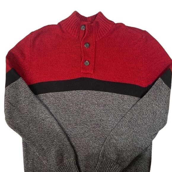 American Eagle Seriously Soft Red Black Gray Colorblock Sweater Men Size Large - Picture 3 of 12